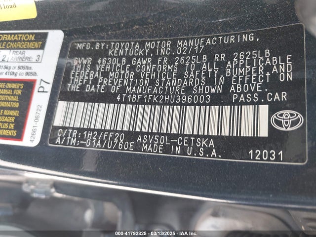 Toyota CAMRY SE 2017 4T1BF1FK2HU396003 Image 9