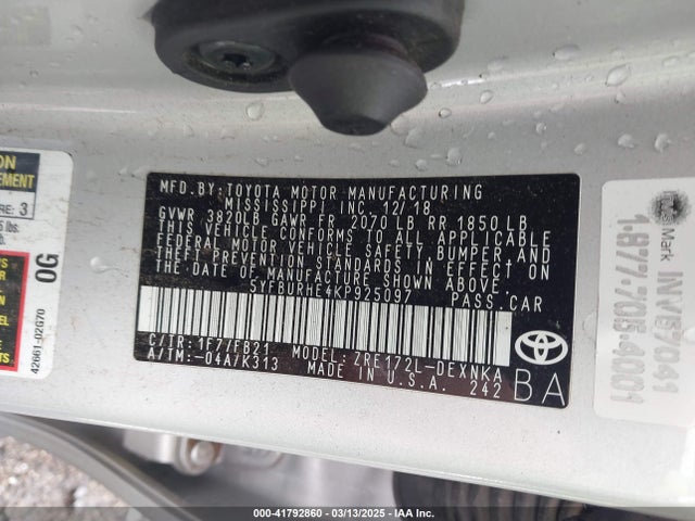 5YFBURHE4KP925097 Toyota COROLLA LE