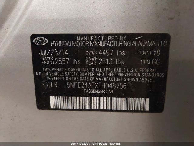 5NPE24AFXFH048756 Hyundai SONATA SE