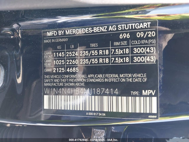 W1N4N4HB4MJ187414 Mercedes-Benz Gla 250 4matic