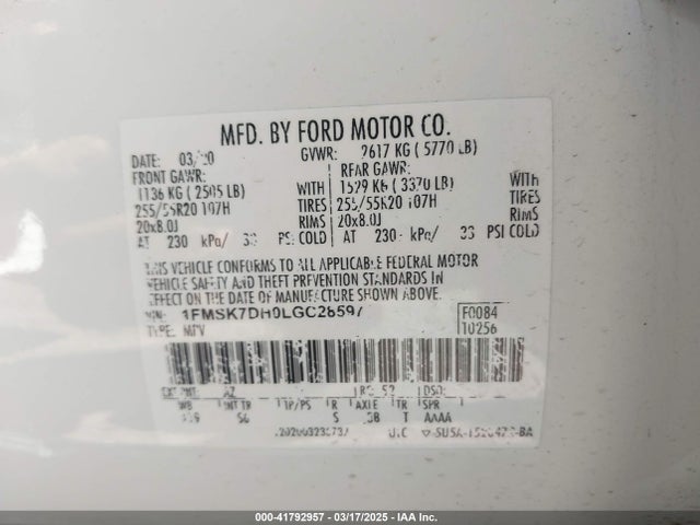 1FMSK7DH0LGC28597 Ford EXPLORER XLT