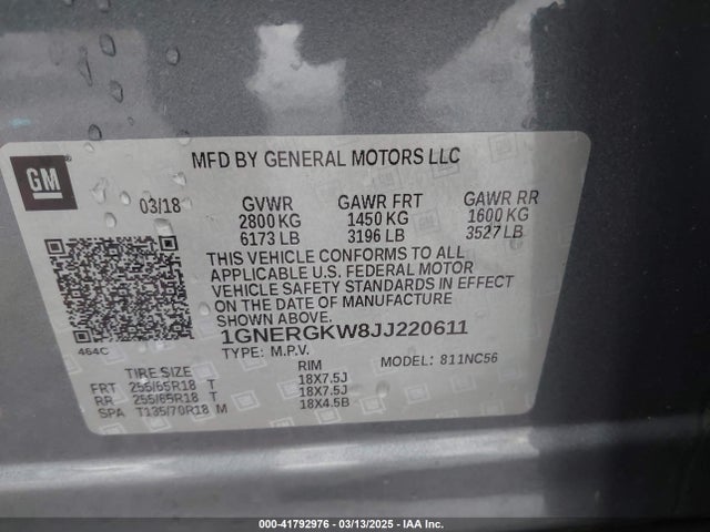 1GNERGKW8JJ220611 Chevrolet Traverse 1lt