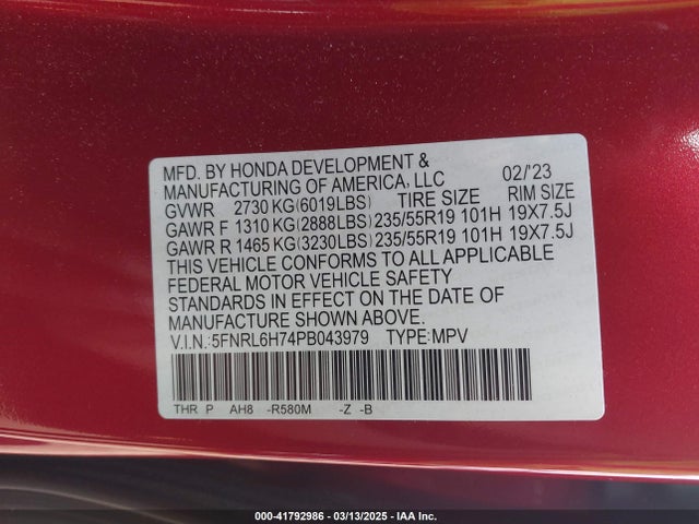 Honda Odyssey Sport 2023 5FNRL6H74PB043979 Image 9