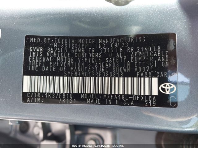 5YFB4MDE2RP080818 Toyota COROLLA LE