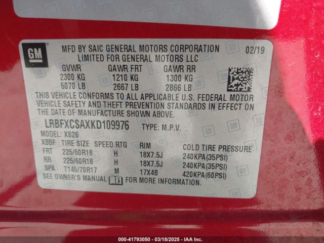 LRBFXCSAXKD109976 Buick Envision Fwd Essence