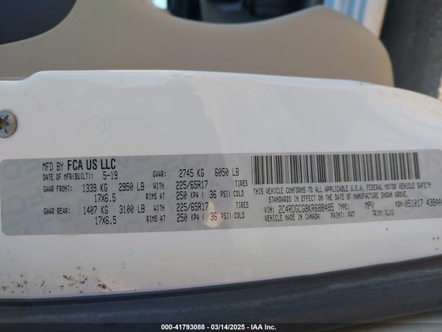 2C4RDGCG8KR688495 Dodge Grand Caravan Sxt