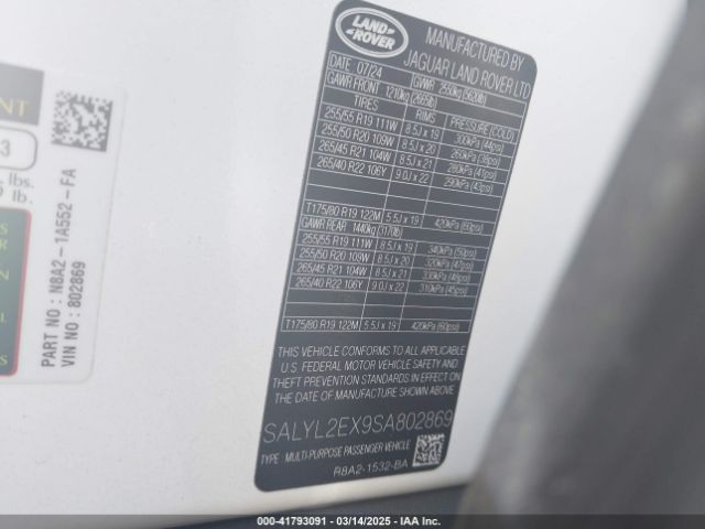 SALYL2EX9SA802869 Land Rover Range Rover Velar P250 Dynamic Se