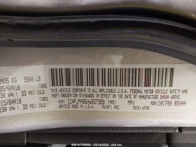 1C4PJMAB6HW557359 Jeep Cherokee Altitude 4x4