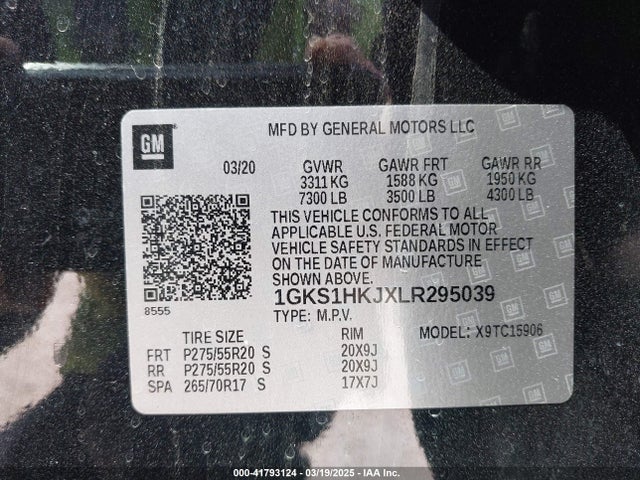 1GKS1HKJXLR295039 GMC Yukon Xl 2wd Denali