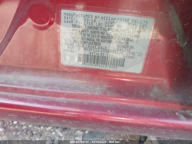 3N1CN7AP1JL870222 Nissan 2018
