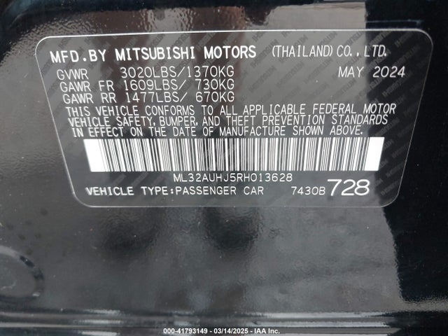 ML32AUHJ5RH013628 Mitsubishi MIRAGE ES