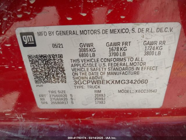 3GCPWBEKXMG342060 Chevrolet Silverado 1500 2wd  Short Bed Custom