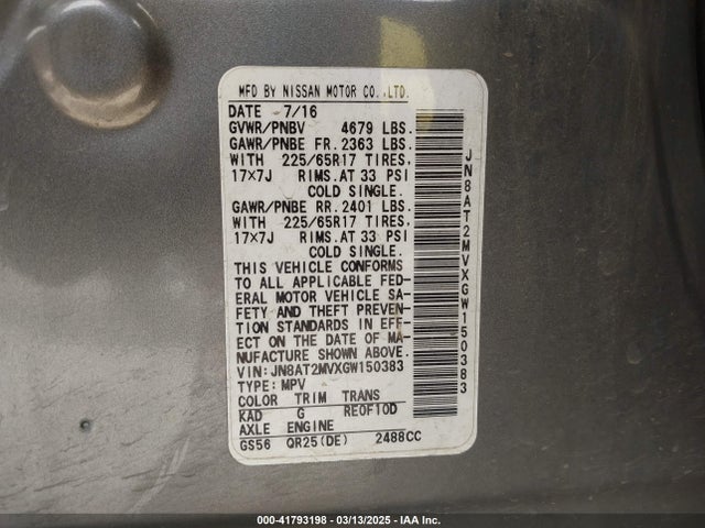 Nissan ROGUE SV 2016 JN8AT2MVXGW150383 Image 9