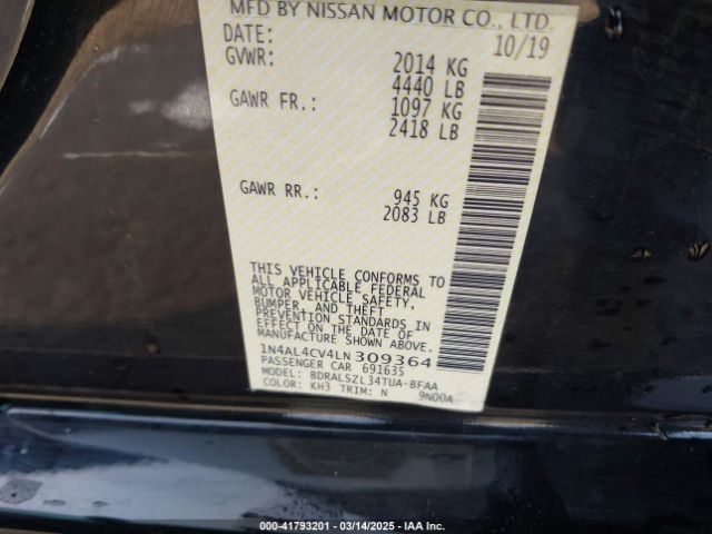 1N4AL4CV4LN309364 Nissan Altima Sr Vc-turbo Fwd