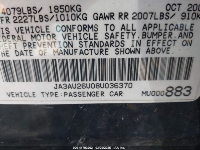 2008 MITSUBISHI LANCER JA3AU26U08U036370 Photo 8
