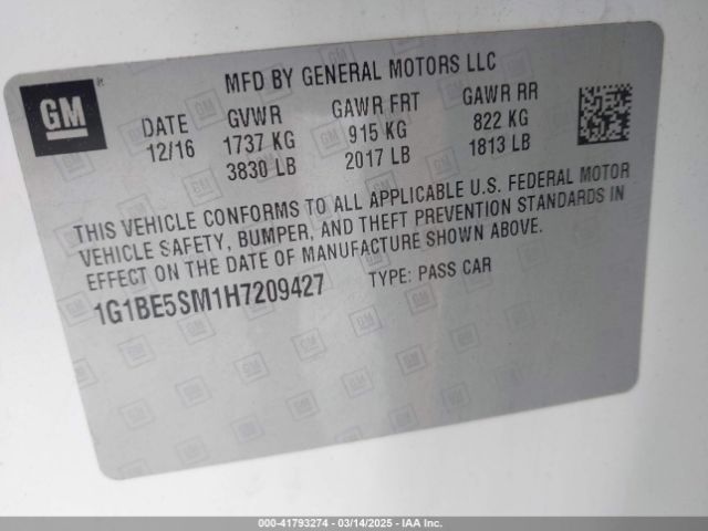 1G1BE5SM1H7209427 Chevrolet Cruze Lt Auto