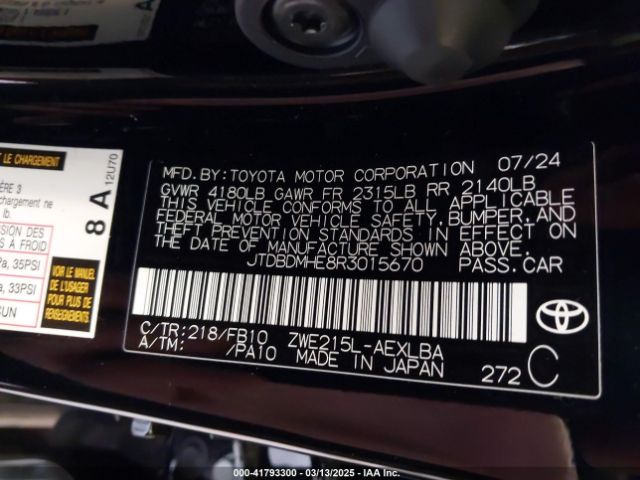 JTDBDMHE8R3015670 Toyota Corolla Hybrid Le