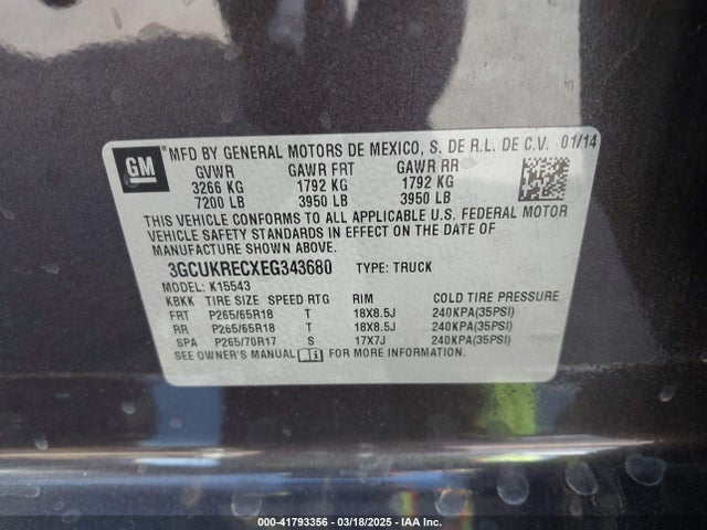 3GCUKRECXEG343680 Chevrolet Silverado 1500 1lt