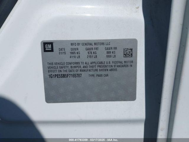 1G1PE5SB5F7165787 Chevrolet Cruze 2lt Auto