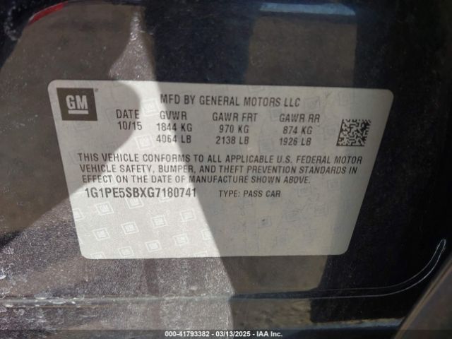1G1PE5SBXG7180741 Chevrolet Cruze Limited 1lt Auto