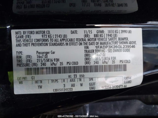 Ford FOCUS SE 2016 1FADP3K26GL239046 Image 9