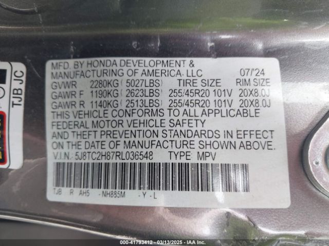 5J8TC2H87RL036548 Acura k20c4