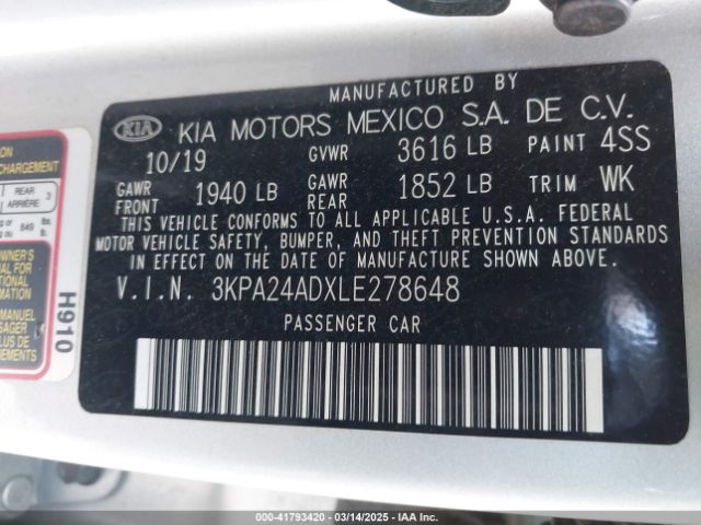 3KPA24ADXLE278648 KIA RIO S