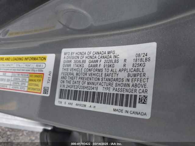 2HGFE2F23SH520418 Honda k20c9