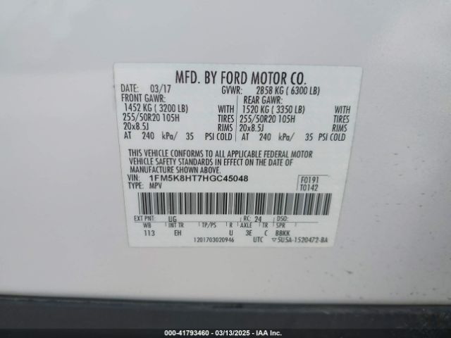 1FM5K8HT7HGC45048 Ford Explorer Platinum