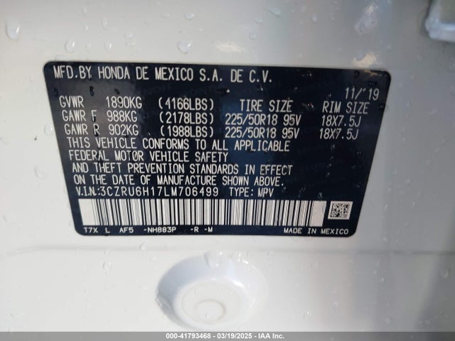 3CZRU6H17LM706499 Honda Hr-v Awd Sport