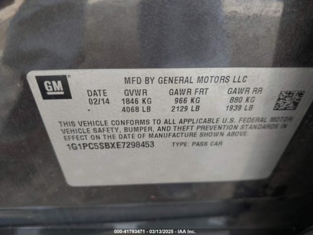 1G1PC5SBXE7298453 Chevrolet Cruze 1lt Auto