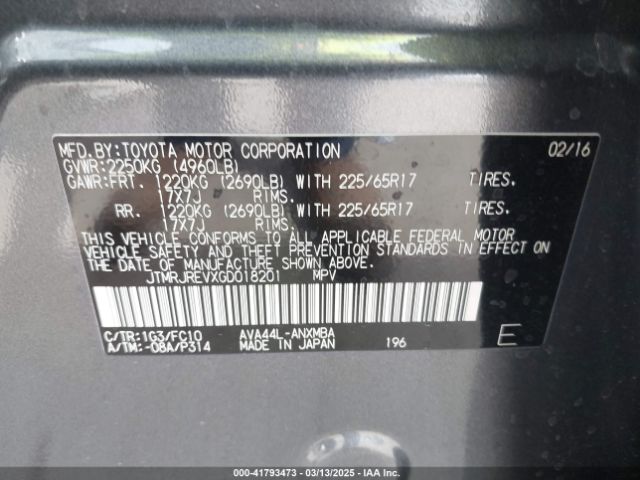 JTMRJREVXGD018201 Toyota Rav4 Hybrid Xle