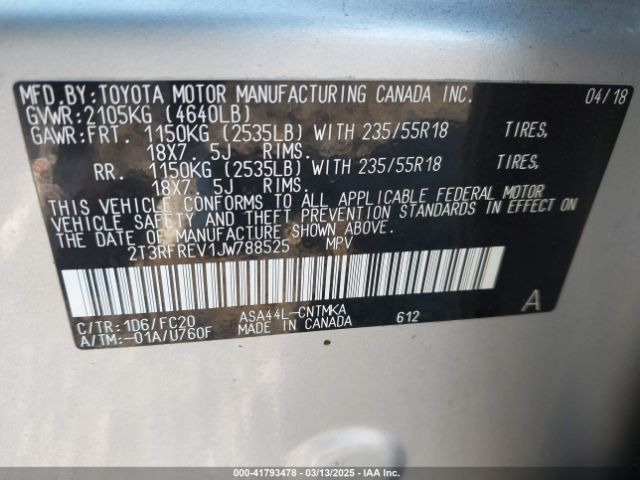 2T3RFREV1JW788525 Toyota Rav4 Adventure/xle