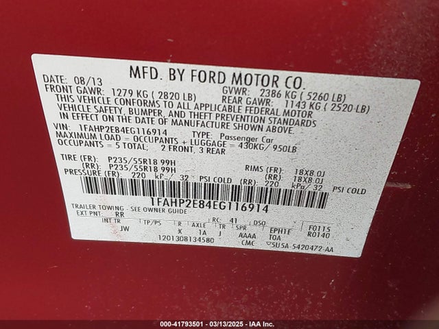 1FAHP2E84EG116914 Ford TAURUS SEL