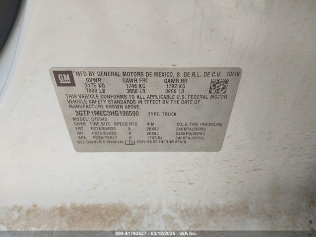 3GTP1MEC3HG198599 GMC Sierra 1500 Sle