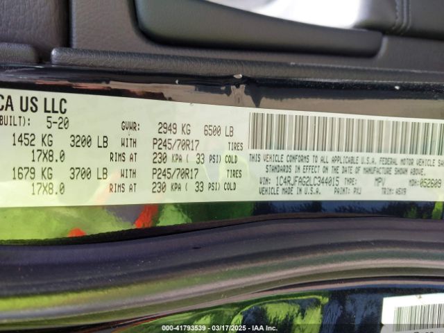 1C4RJFAG2LC344015 Jeep Grand Cherokee Laredo E 4x4