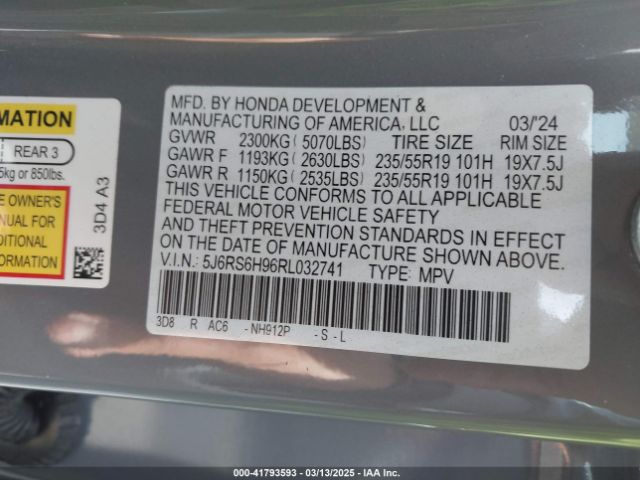 5J6RS6H96RL032741 Honda Cr-v Hybrid Sport Touring