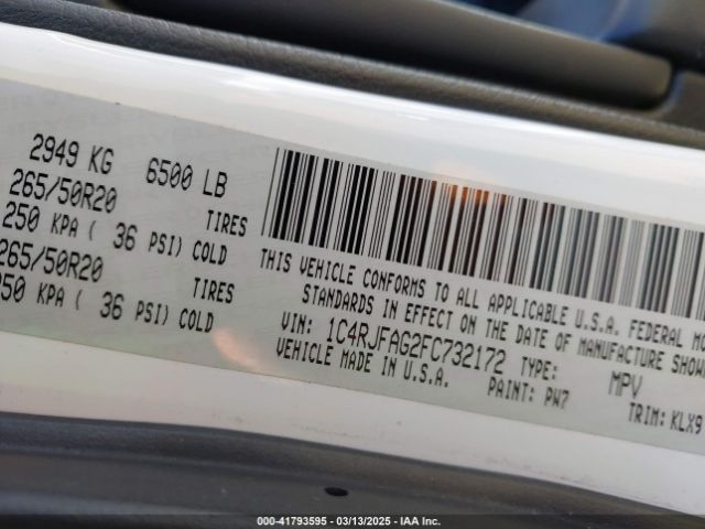 1C4RJFAG2FC732172 Jeep Grand Cherokee Altitude