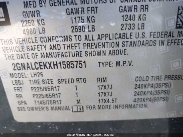 2GNALCEKXH1585751 Chevrolet EQUINOX LT