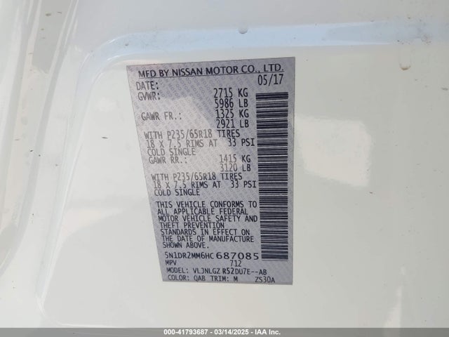 5N1DR2MM6HC687085 Nissan Pathfinder Sl