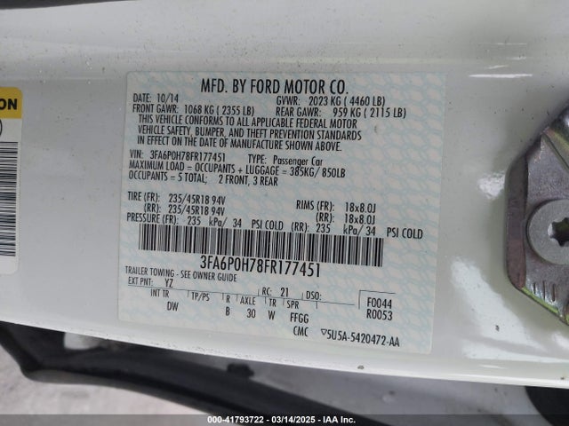 3FA6P0H78FR177451 Ford FUSION SE