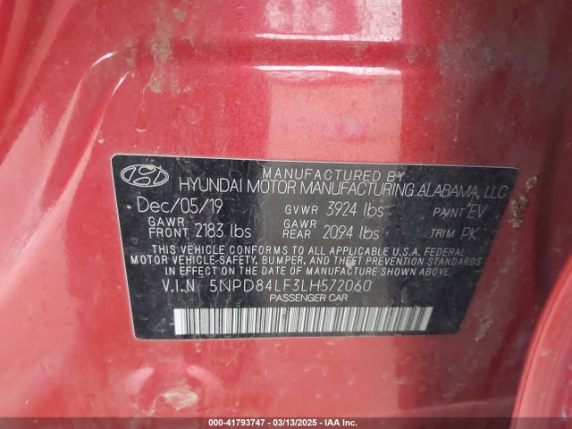 5NPD84LF3LH572060 Hyundai ELANTRA SEL