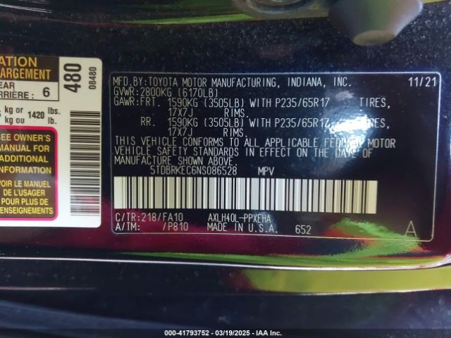2022 TOYOTA SIENNA 5TDBRKEC6NS086528 Photo 8