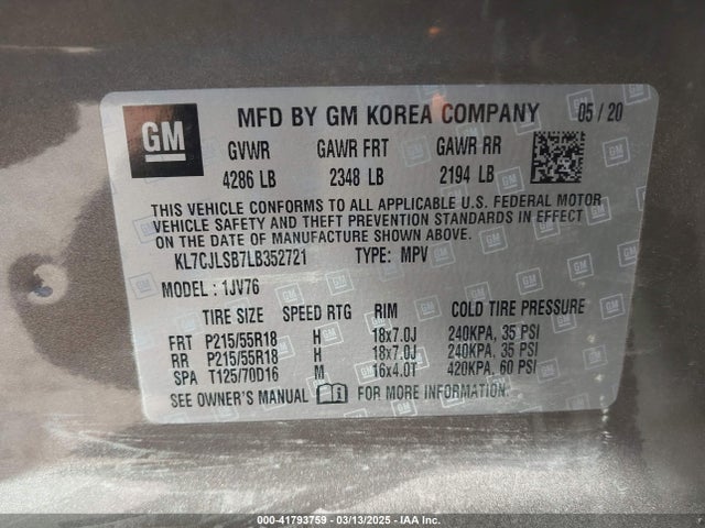 Chevrolet Trax Fwd Lt 2020 KL7CJLSB7LB352721 Image 9