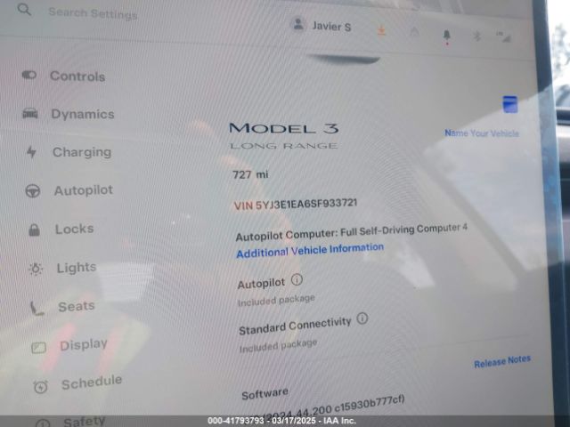 5YJ3E1EA6SF933721 Tesla Model 3 Long Range Rear-wheel Drive