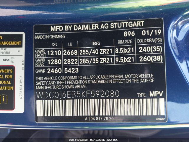 WDC0J6EB5KF592080 Mercedes-Benz Amg Glc 43 Coupe 4matic