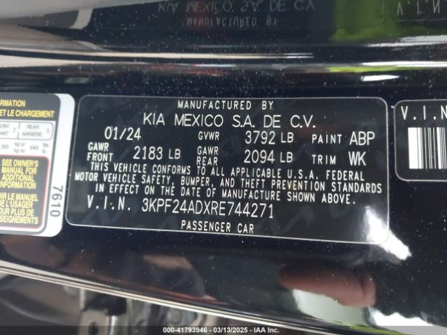 3KPF24ADXRE744271 KIA Forte Lxs