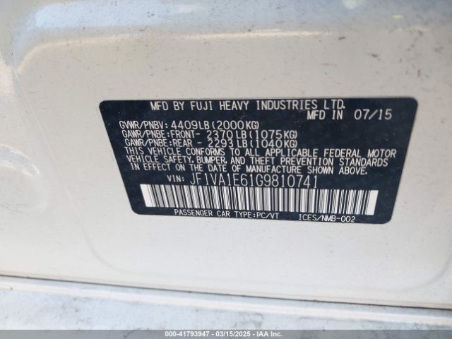 JF1VA1E61G9810741 Subaru Wrx Premium