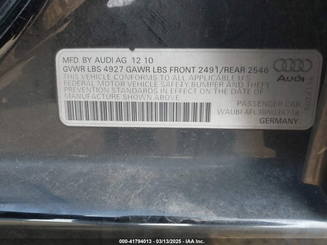 2011 AUDI A4 WAUBFAFL3BN036718 Photo 8