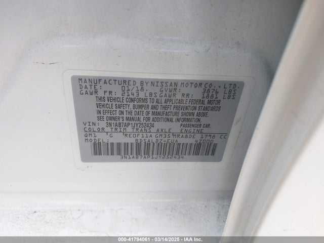 3N1AB7AP1JY252434 Nissan Sentra